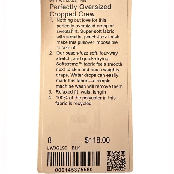 Lululemon- Softstreme Perfectly Oversized Cropped Crew - Black - Picture 6 of 6